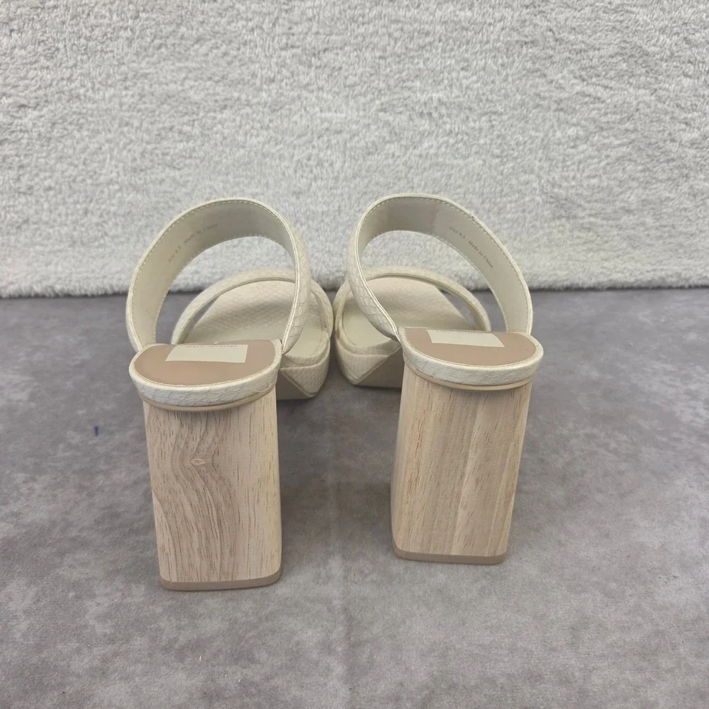 Dolce Vita Atlas Strappy City Sandals Ivory Embossed Snakeskin Block Heel 9.5